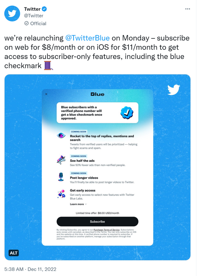 “推特蓝”下周重新上线！30%的苹果税，马斯克打算让苹果用户买单（推特没有推送）
