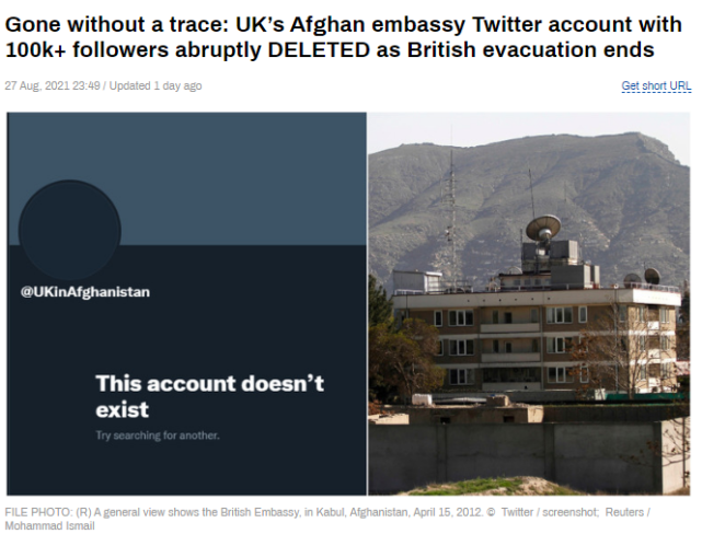 没有任何说明！英国驻阿富汗大使馆推特账号突然消失（中国驻美使馆推特账号）