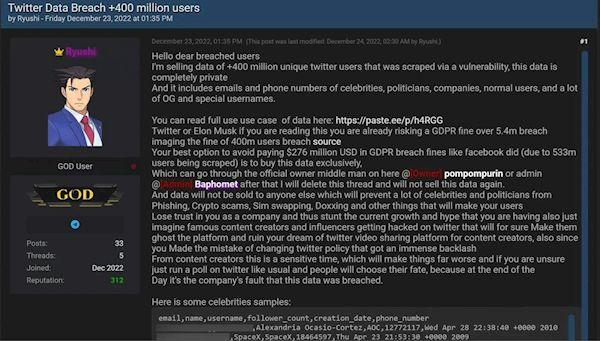黑客携4亿推特用户数据勒索马斯克：想破财消灾还是被罚款？（推特 违法）