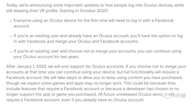 Facebook：必须使用FB账号登陆Oculus VR设备，2020年10月起施行（oculus绑定facebook但还是）